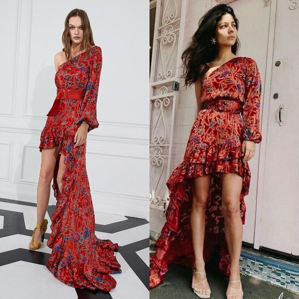 Alexis Marseille Asymmetrical Hi-Low Floral Dress/Gown Red Floral Size Small